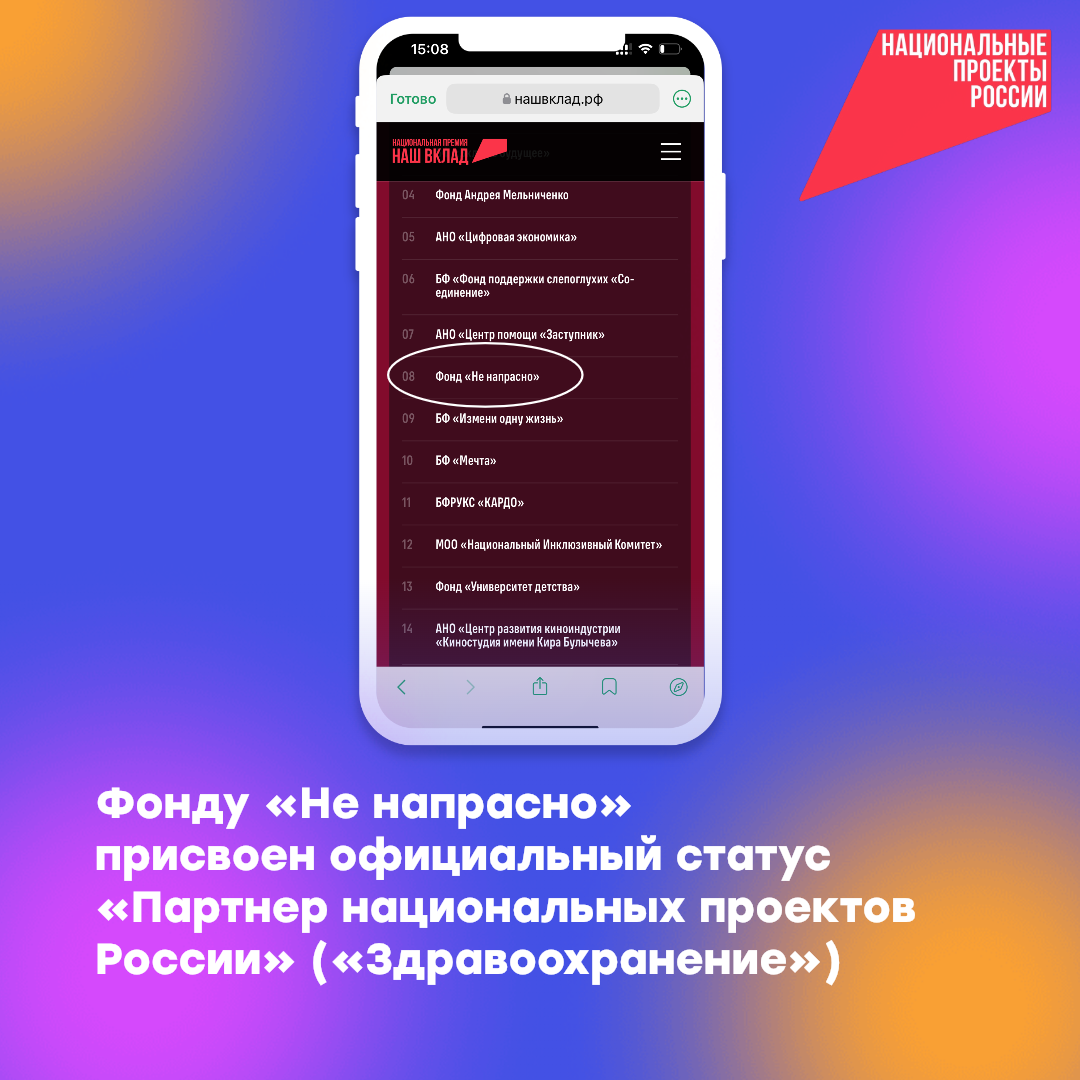 Фонд получил официальный статус «Партнер национальных проектов России»